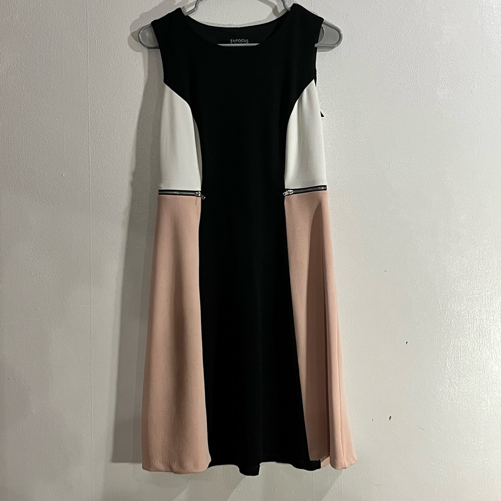 Formal black, peach and cream dress